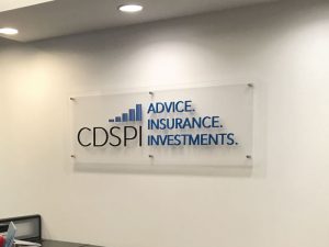 3D dimensional letter on acrylic backer installed at lobby at CDSPI in Mississauga